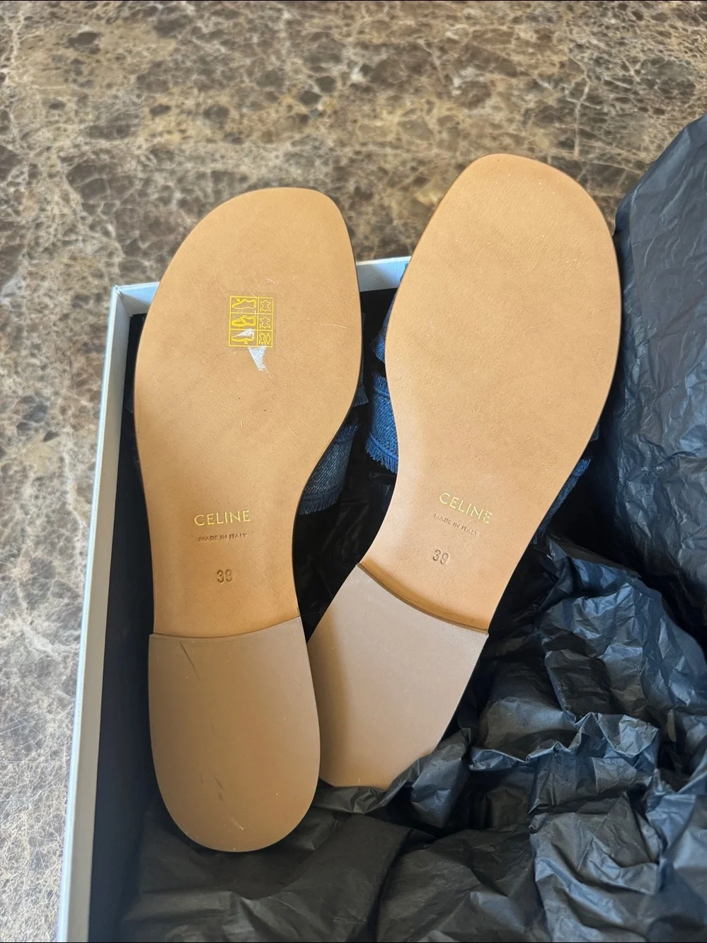 Celine Marina denim fringe sandal flats slides sz 39